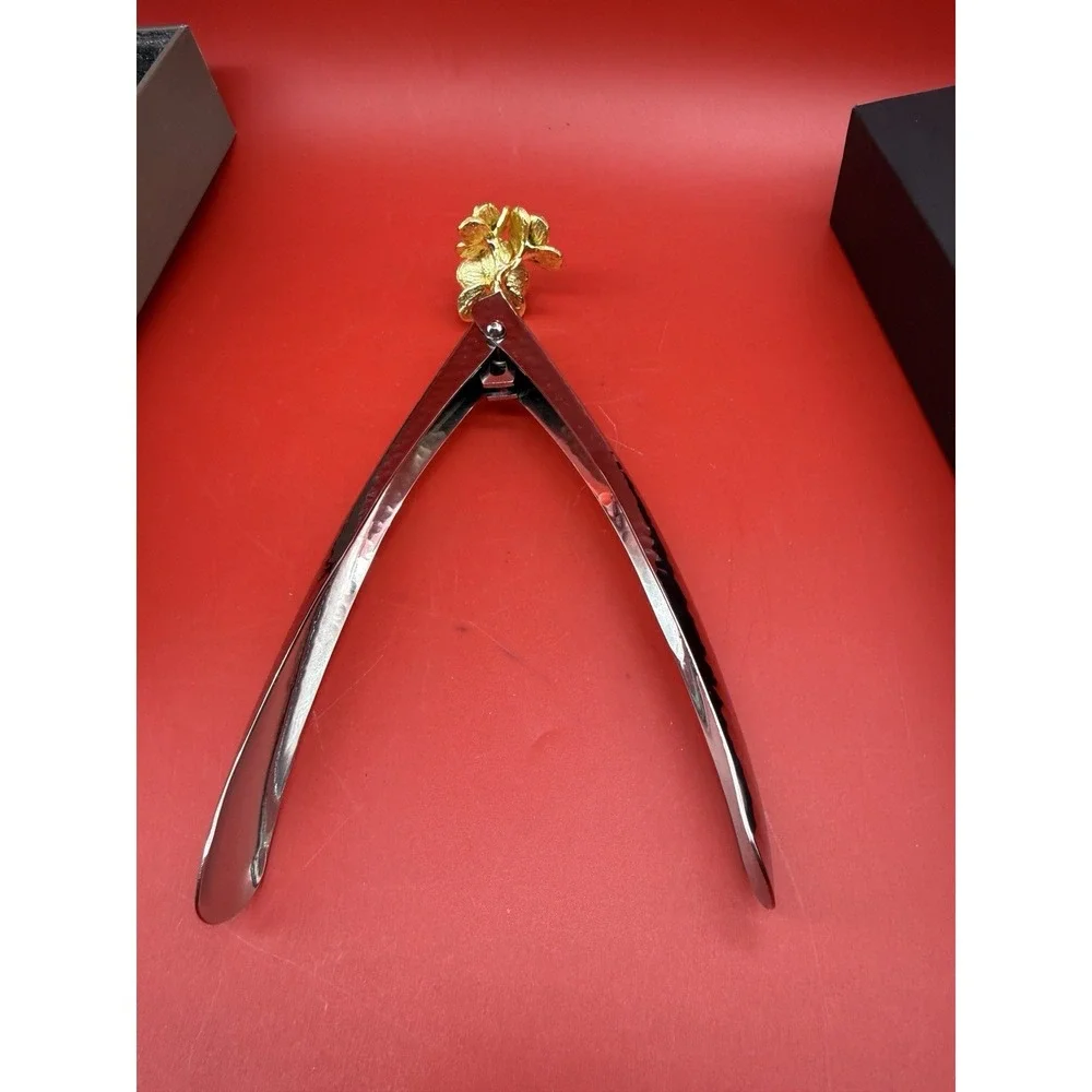Rare Michael Aram Gold Orchid Small Lock Spring Tongs Original Box Sealed